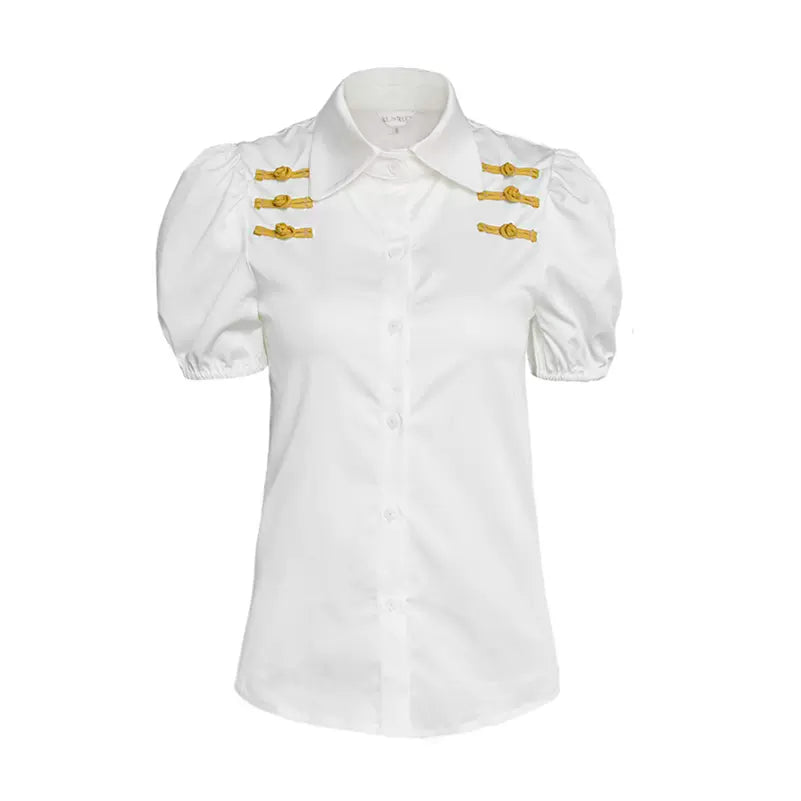 white short-sleeved turmeric buttons shirt top 