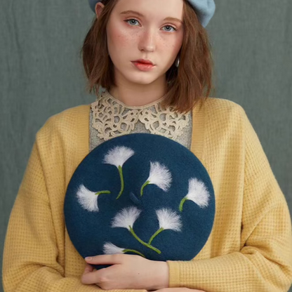 wool felt flying dandelion forest beret