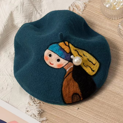 Retro Famous Painting Woolen Beret Hat