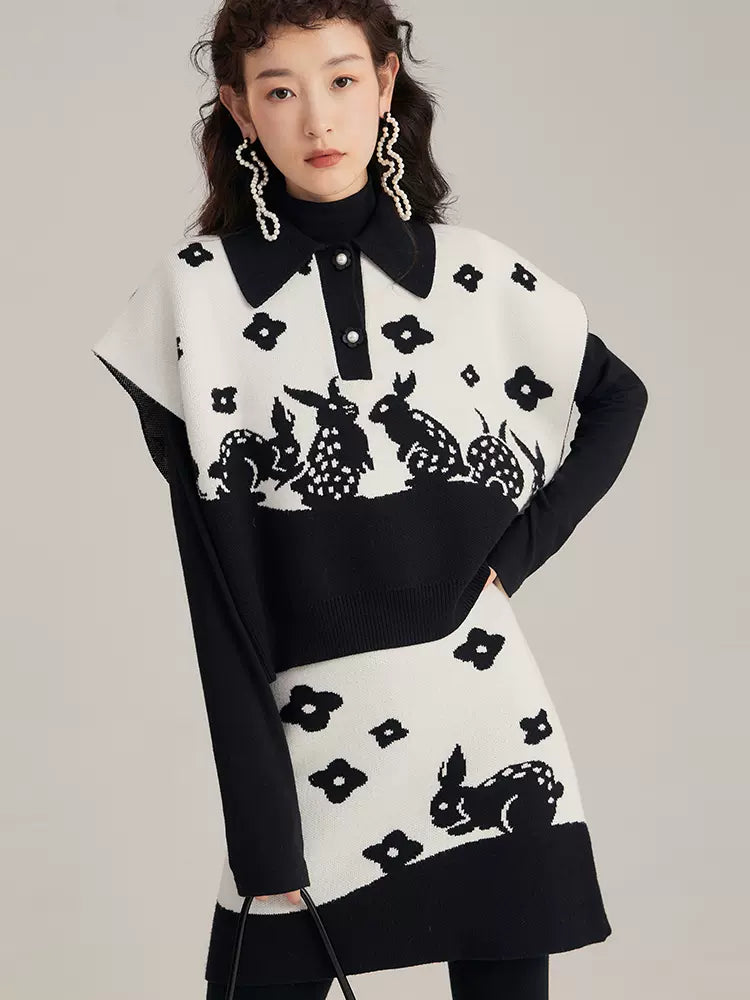 Woolen Rabbit jacquard woolen rabbit retro A-line skirt – remulia