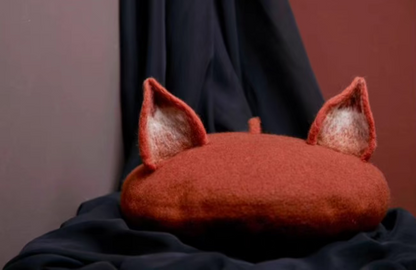 Wool Felt Cute Fox Ears Painter Hat