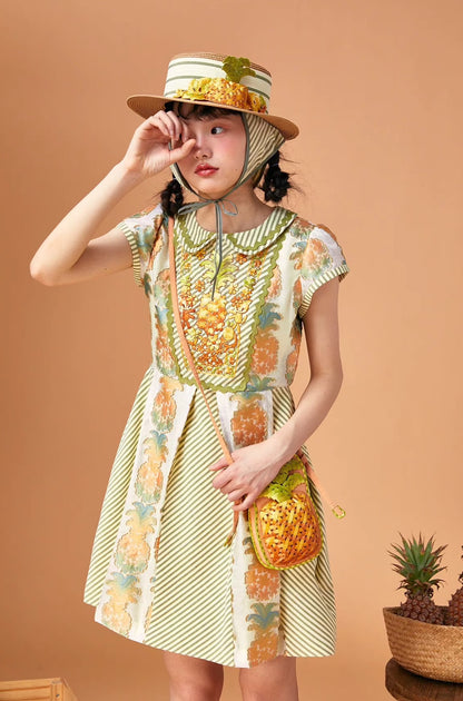 pineapple jacquard heavy embroidery babydoll dress 