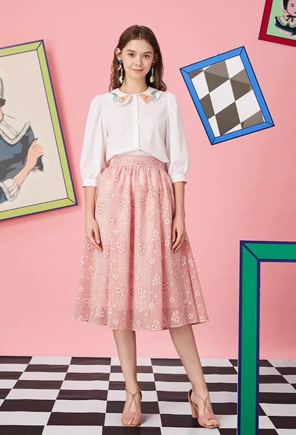 Light and elegant embroidered A-line skirt 