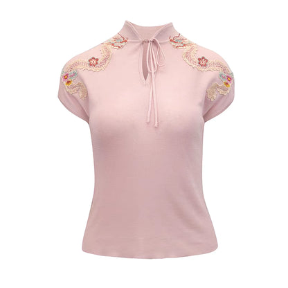 short-sleeved Dragon Year embroidered top