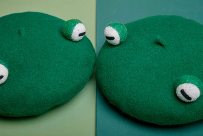 wool felt cute and funny green frog beret