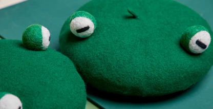 wool felt cute and funny green frog beret