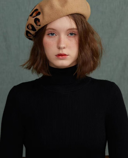 Wool Felt Western Wild Leopard Print Japanese Beret