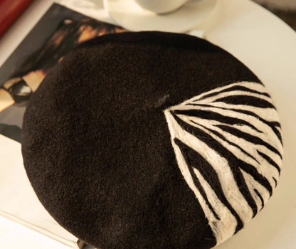 wool felt black and white zebra hat