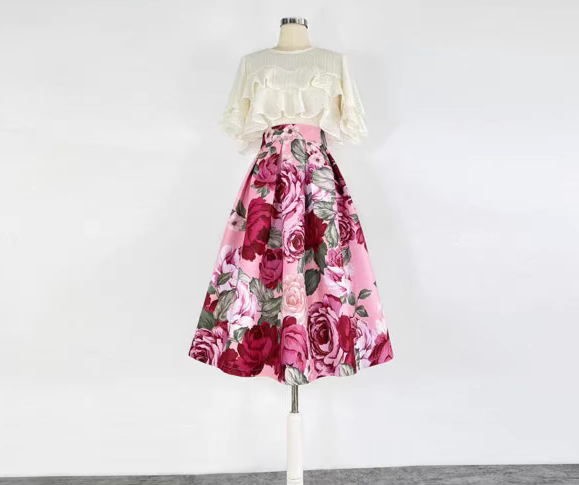 French elegant printed high-waisted skirt