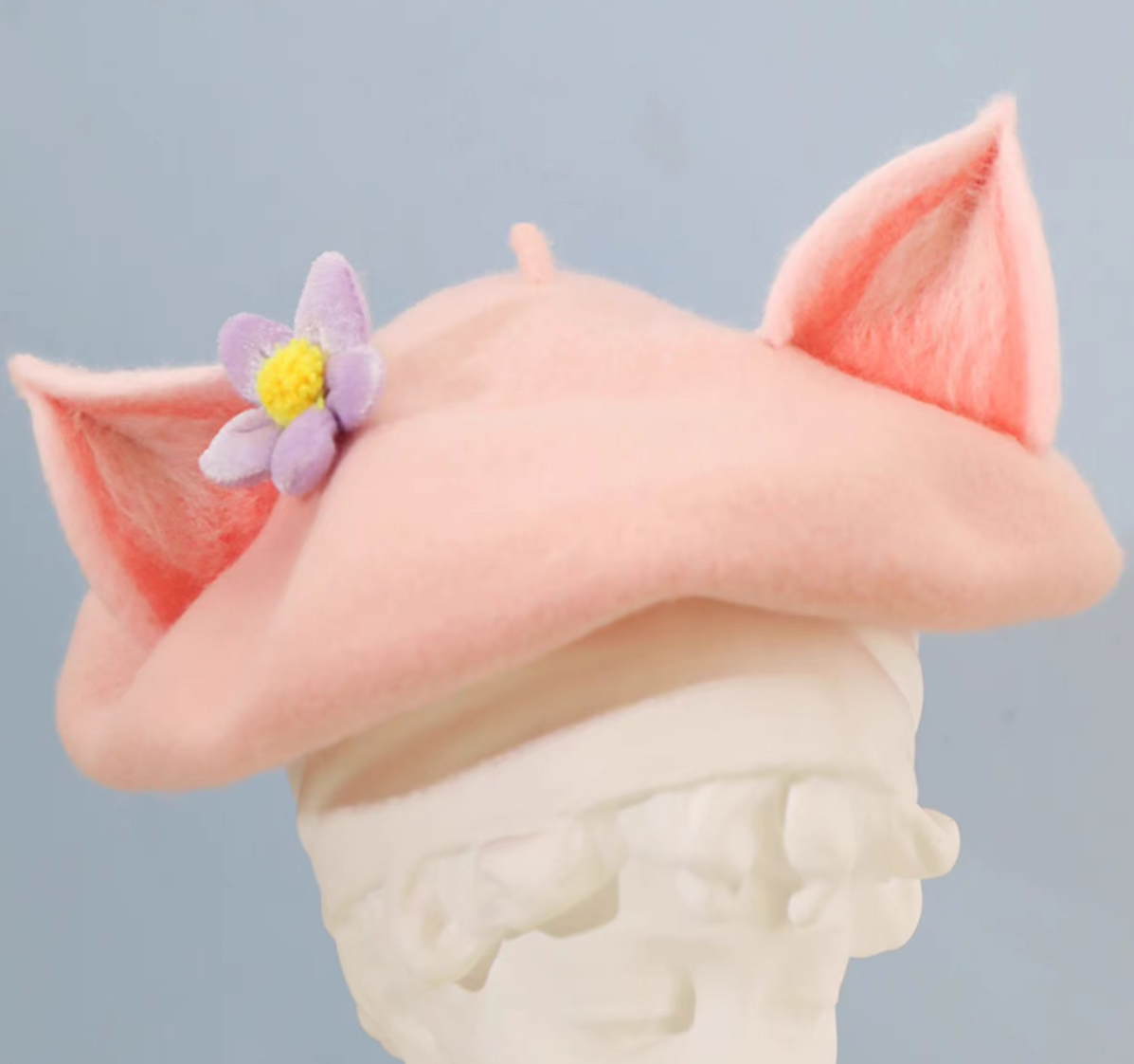 wool felt cute pink fox ears beret