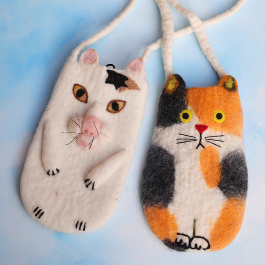 Wool Felt Cute Cat Crossbody Mobile Phone Bag