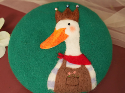 cute childlike happy duck wool felt beret