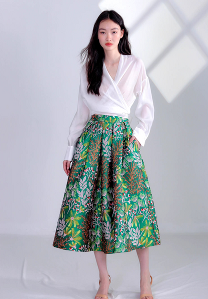 green embroidered fresh and elegant skirt