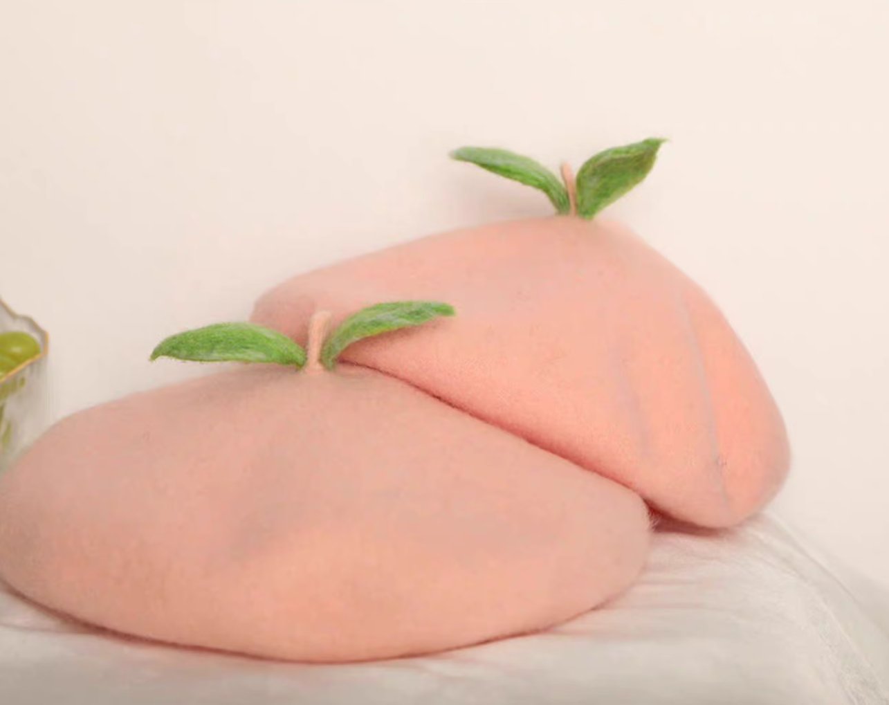 handmade wool felt peach leaf beret