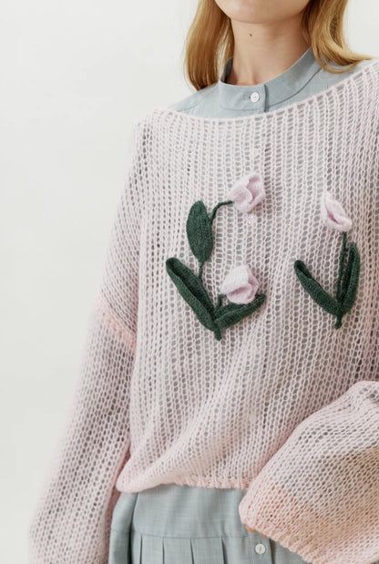 Mohair hollow handmade tulip knitted sweater 