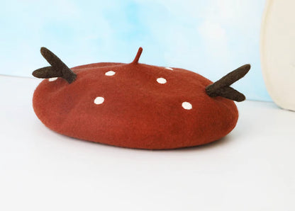 wool polka dot Christmas deer antler beret