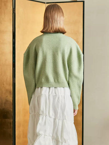 high collar light green garden fleece soft waxy sweater