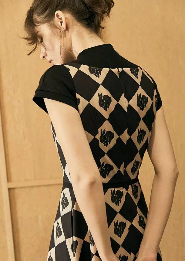 original rhombus rabbit print outer wear slim vest dress – remulia