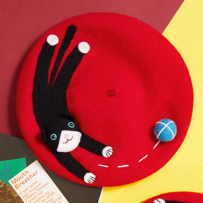 wool felt sweet and cute cat big red woolen hat