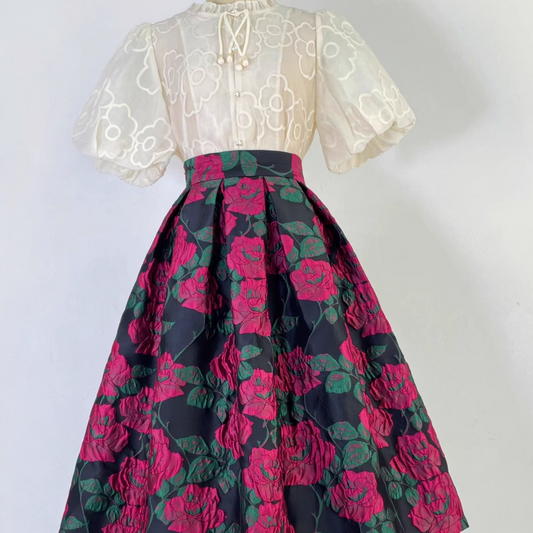 heavy-duty embroidered Hepburn high-waist skirt 