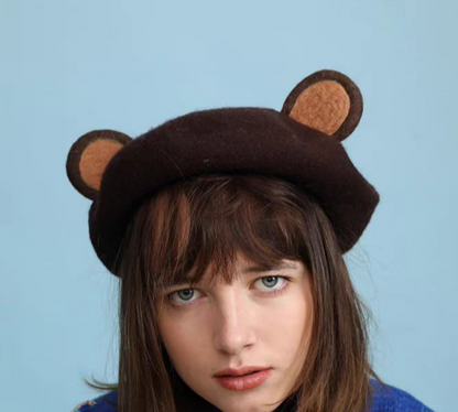 Wool Felt Cute Little Bear Ears Beret