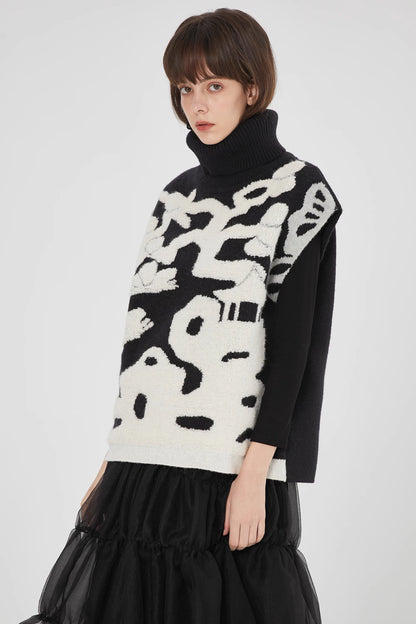 black and white turtleneck courtyard sleeveless sweater 