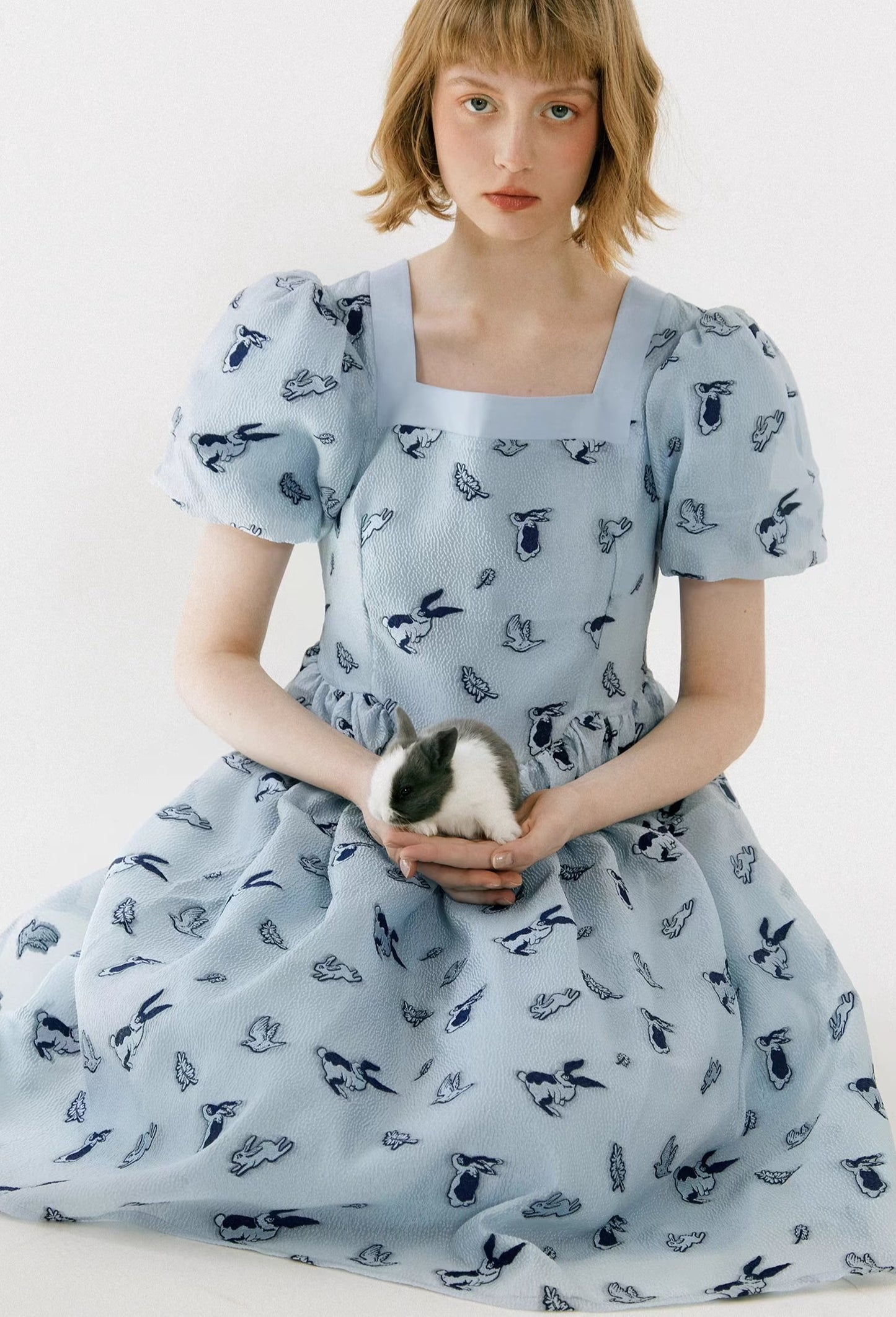 Rabbit Jacquard Seersucker Dress 