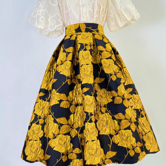 bright yellow jacquard puffy skirt 