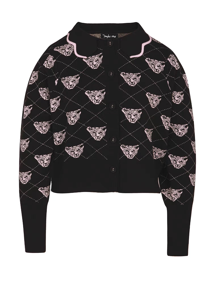 cute short leopard knitted cardigan 
