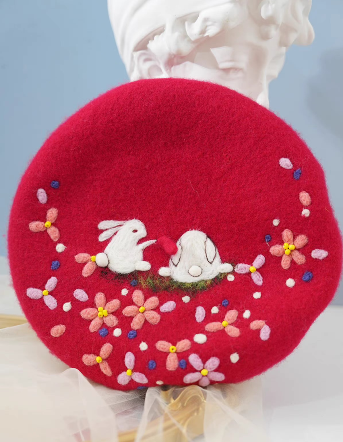 wool felt rabbit animal year red hat