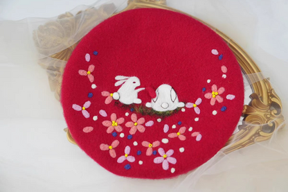 wool felt rabbit animal year red hat