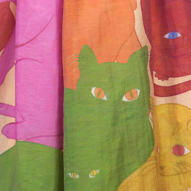 hand-painted cat print high waist skirt