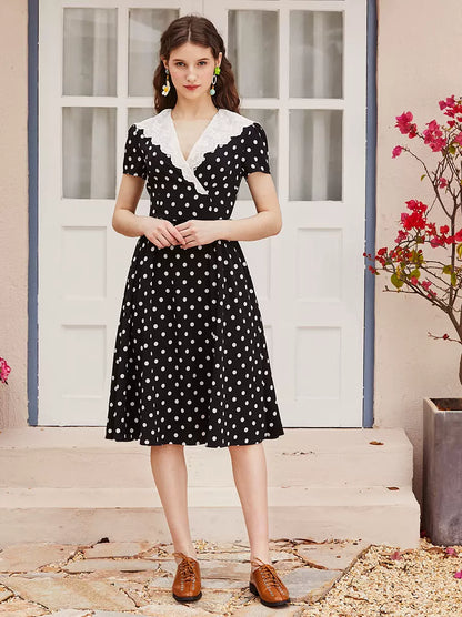 retro polka dot slimming classic dress 