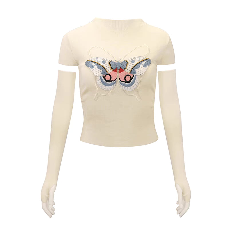 butterfly embroidered knitted top sleeve 