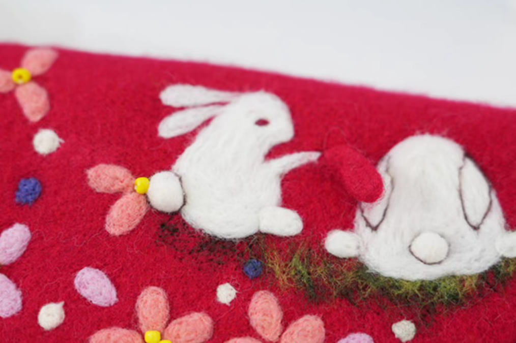 wool felt rabbit animal year red hat