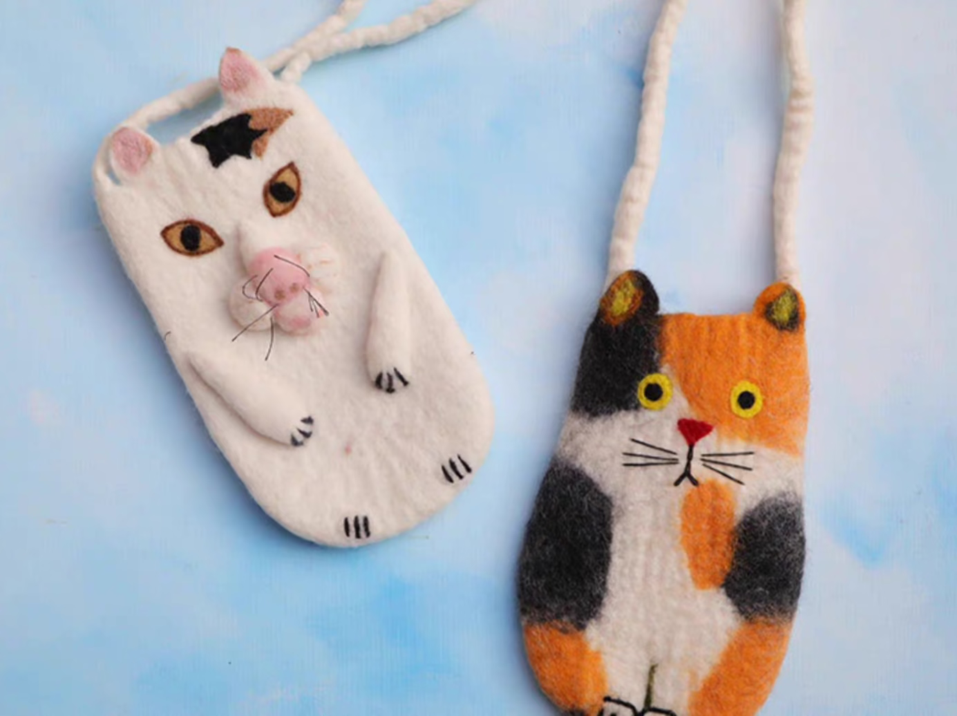 Wool Felt Cute Cat Crossbody Mobile Phone Bag