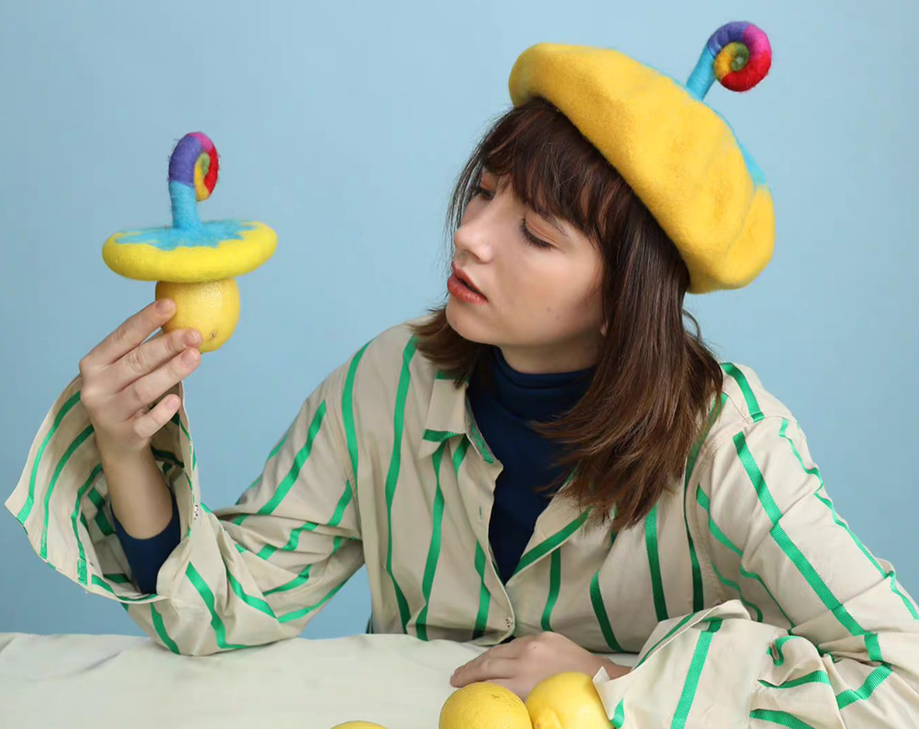 wool felt yellow elegant little hat