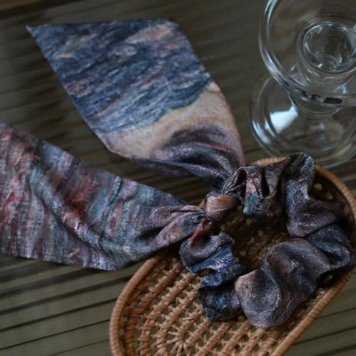 “Waterlily” ribbon scrunchy (night ver)