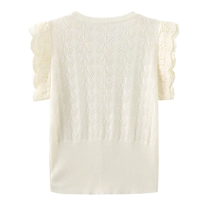 lace small flying sleeve knitted cardigan