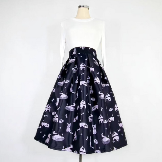 dog embroidered pockets high-waisted skirt 