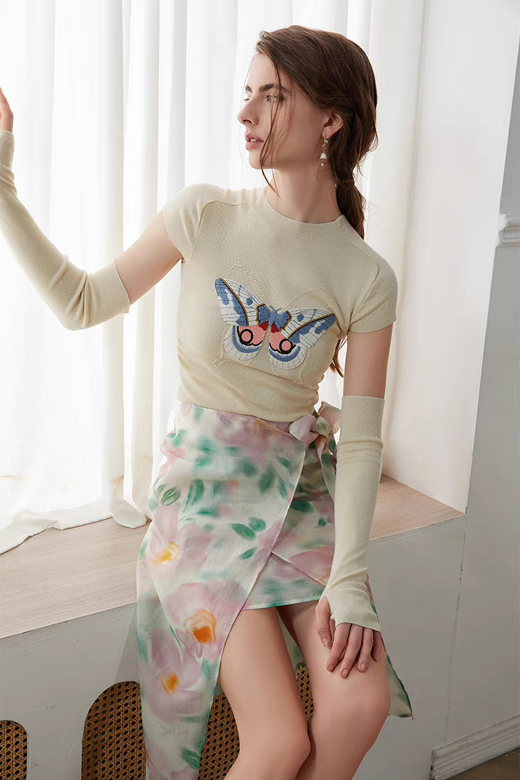 butterfly embroidered knitted top sleeve