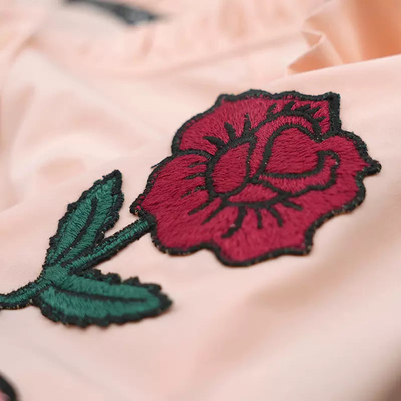 ove rose embroidered pink long-sleeved shirt