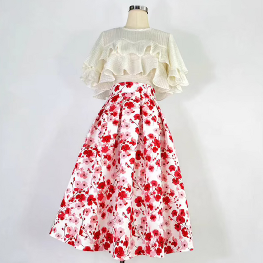 elegant Hepburn style floral tutu skirt 