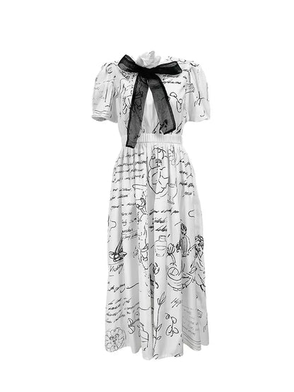 Pompeii print pleated waist dress 