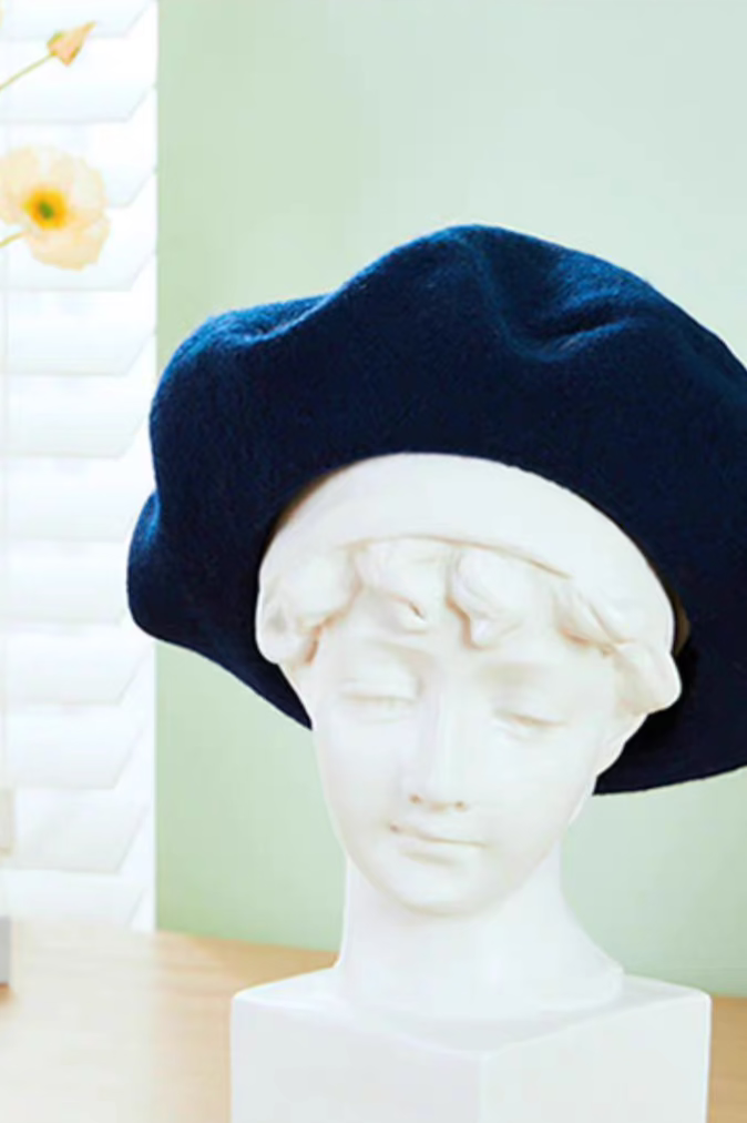 wool casual retro black beret