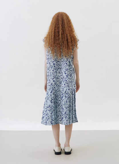 hand-painted printed V-neck pleated skirt 