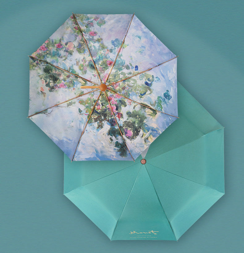 モネ”薔薇”３段折りたたみ晴雨兼用傘 8本骨