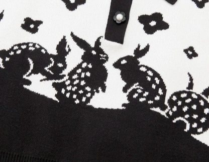 rabbit jacquard POLO collar knitted vest