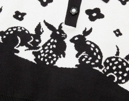 rabbit jacquard polo collar knitted vest 