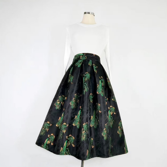 Hepburn jacquard embroidered high waist skirt